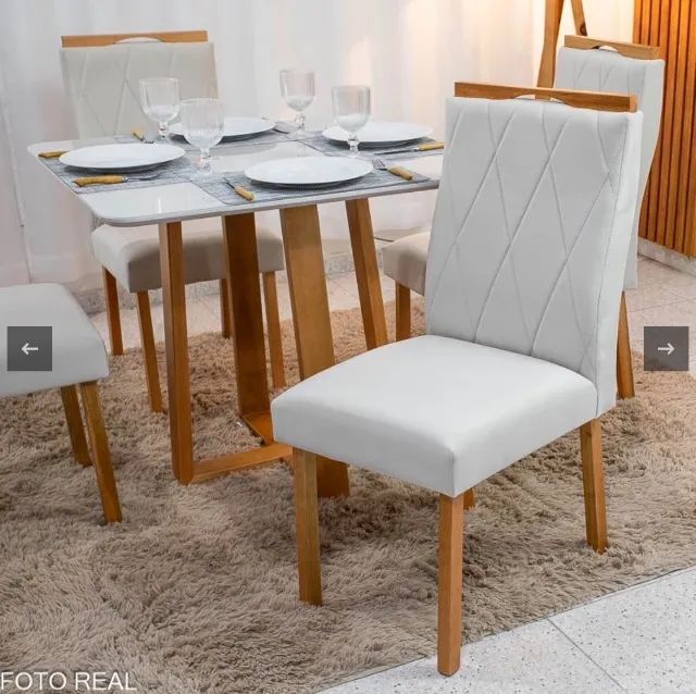 Conjunto de Jantar Nobre Square 90 com 4 Cadeiras Veludo Bege - Foto 3