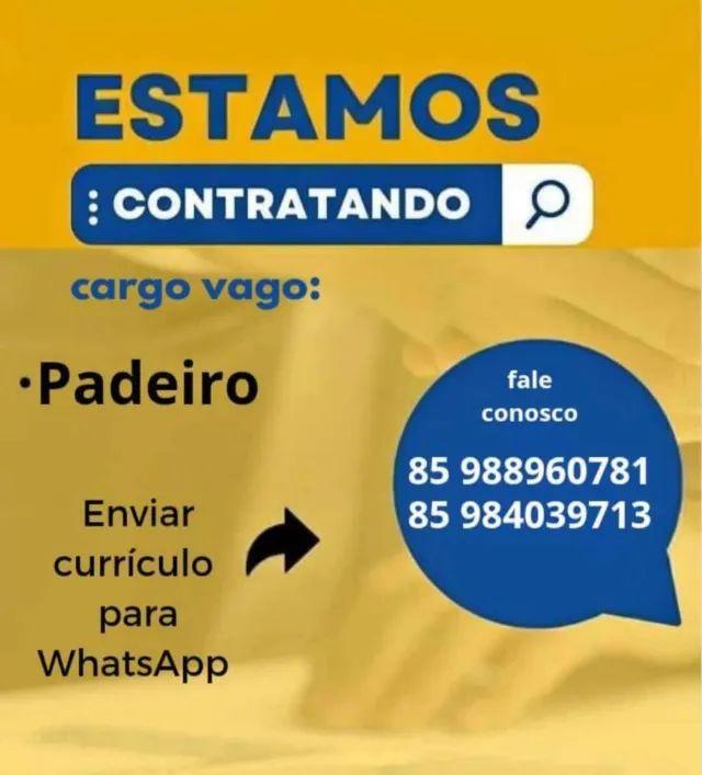 Vaga para padeiro ou auxiliar de padeiro 