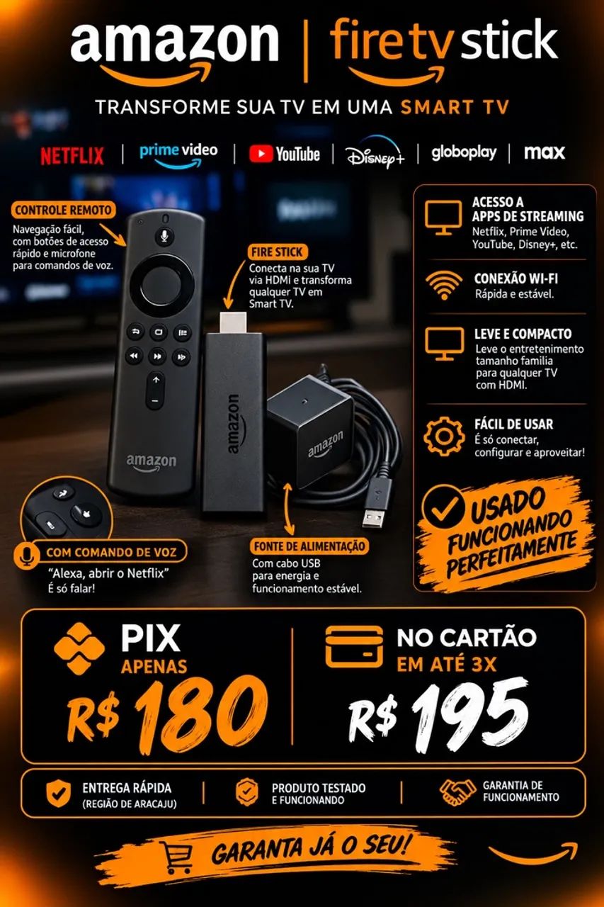 FIRE TV STICK USADO ? R$ 180 NO PIX!