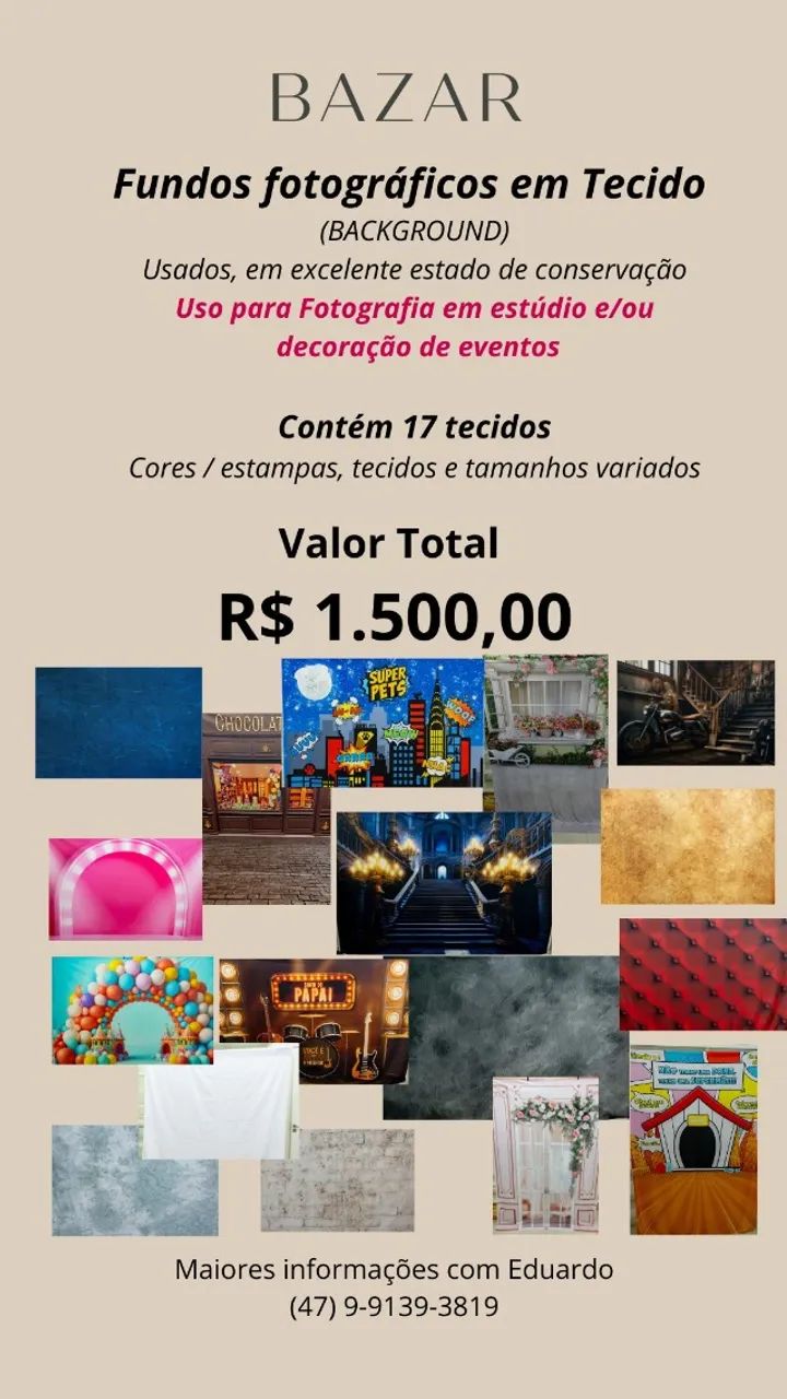 FUNDOS FOTOGRÁFICOS EM TECIDO (USADOS EM ÓTIMO ESTADO)