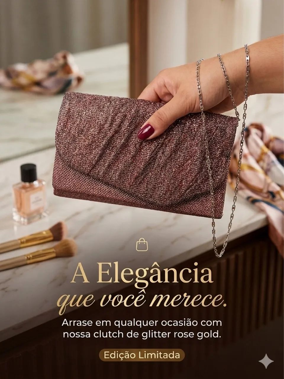 Bolsa para festas clutch de glitter rose
