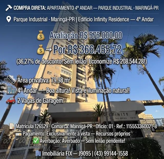 ? COMPRA DIRETA: APARTAMENTO 4º ANDAR ? PARQUE INDUSTRIAL · MARINGÁ-PR