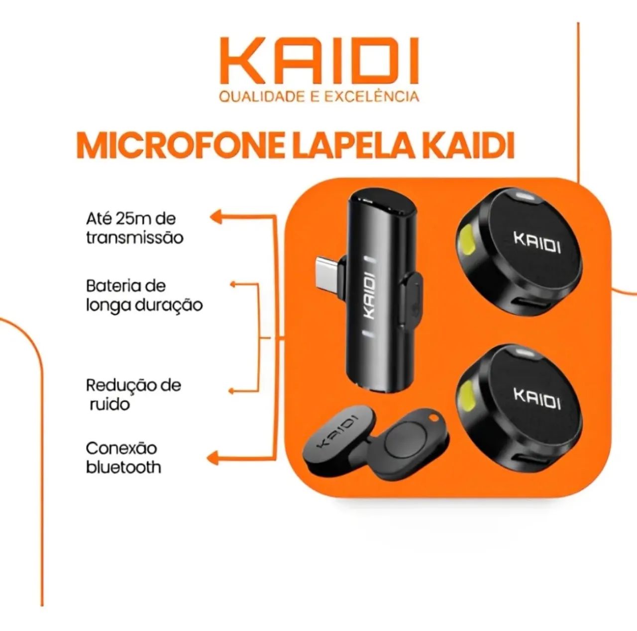 Microfone Lapela Kaidi Tipo C Android ou IPhone 15 e 16 Preto Sem Fio - Foto 5