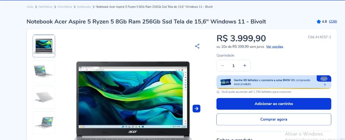 Notebook 3 meses de uso