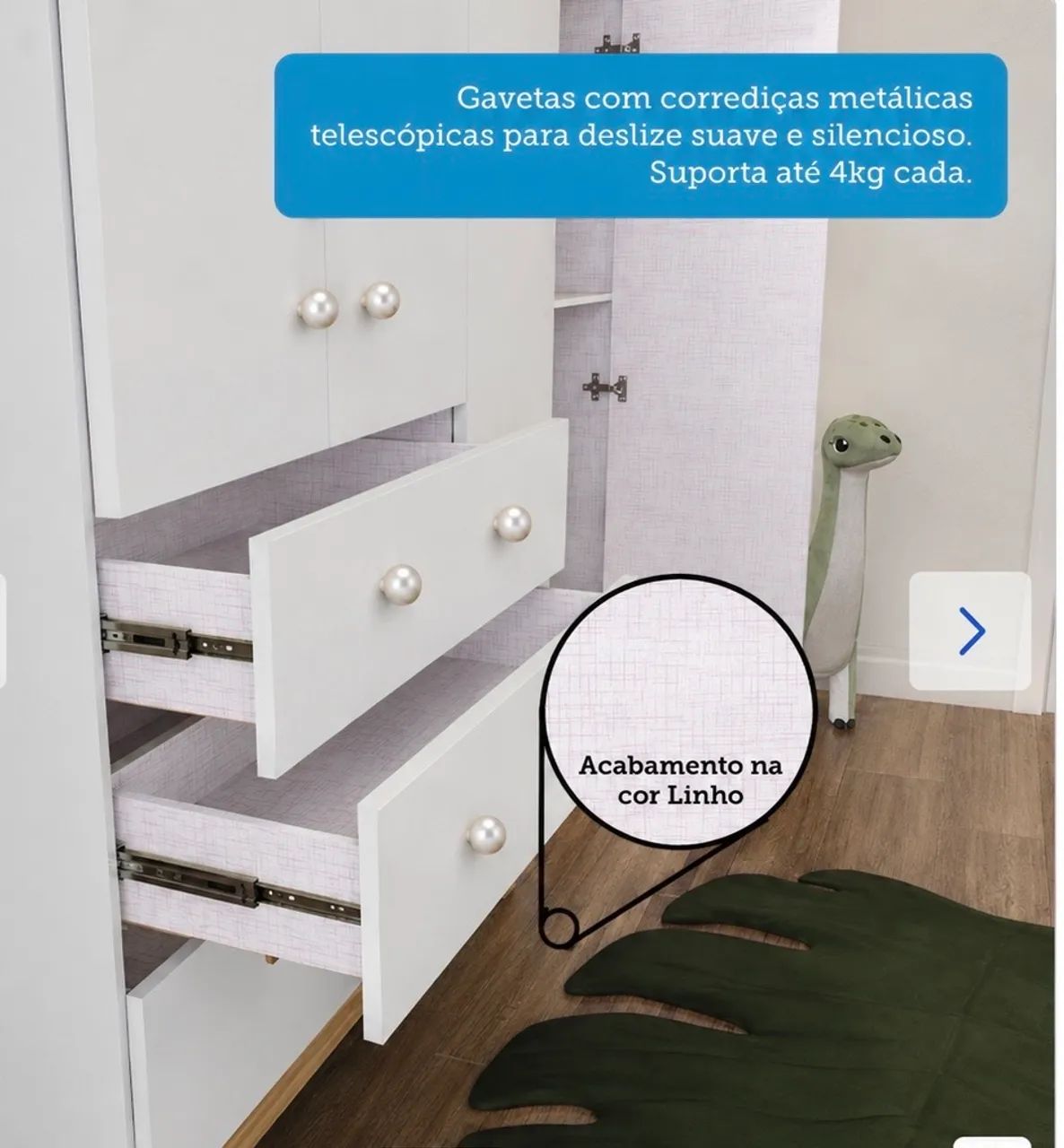 Guarda roupa 4 portas com 3 gavetas e dois cabideiros - Foto 5