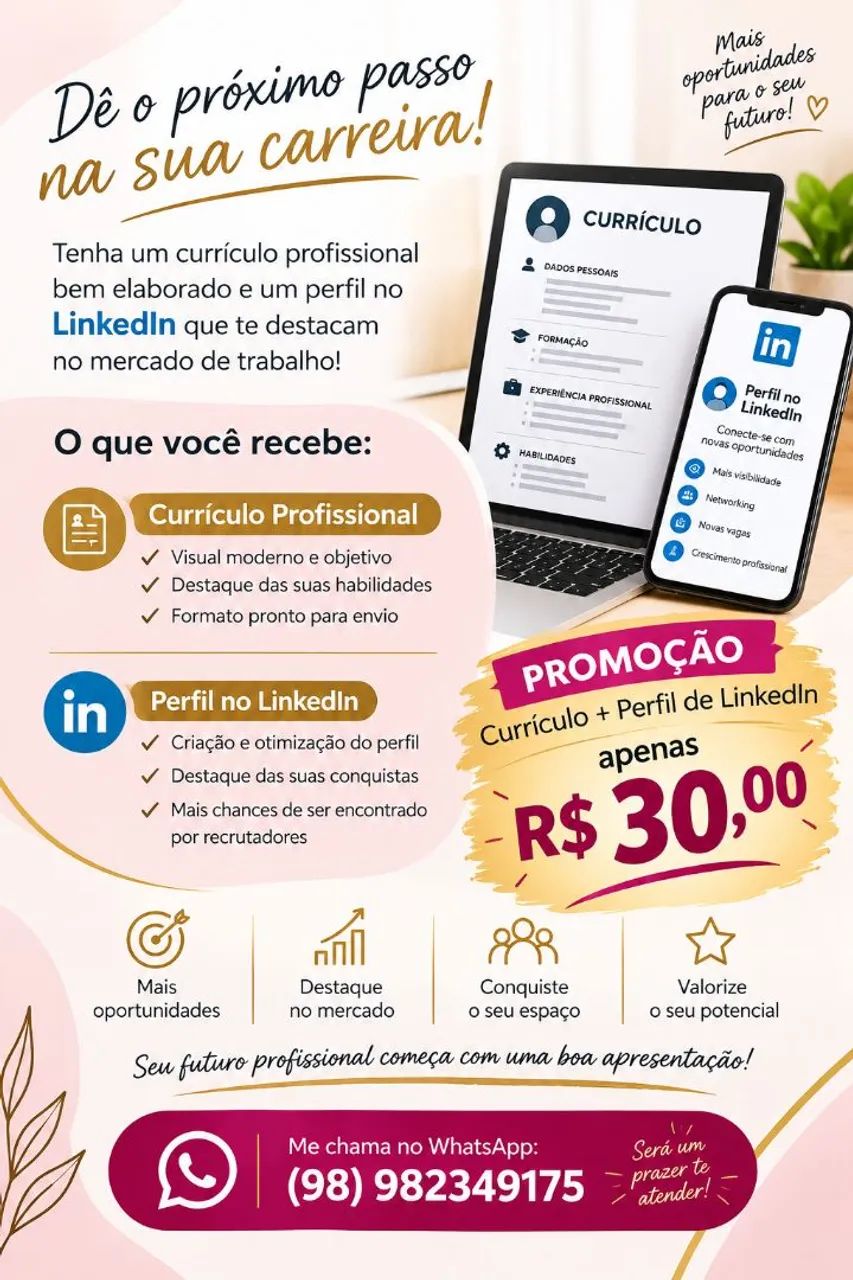 Currículo Profissional + Perfil no LinkedIn