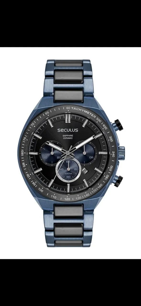 Relogio Seculus Ceramica Azul.