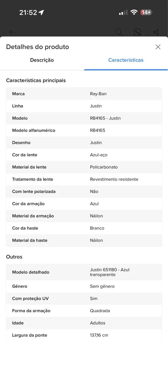 Óculos Rayban original Justin Rb 4165 - Foto 4