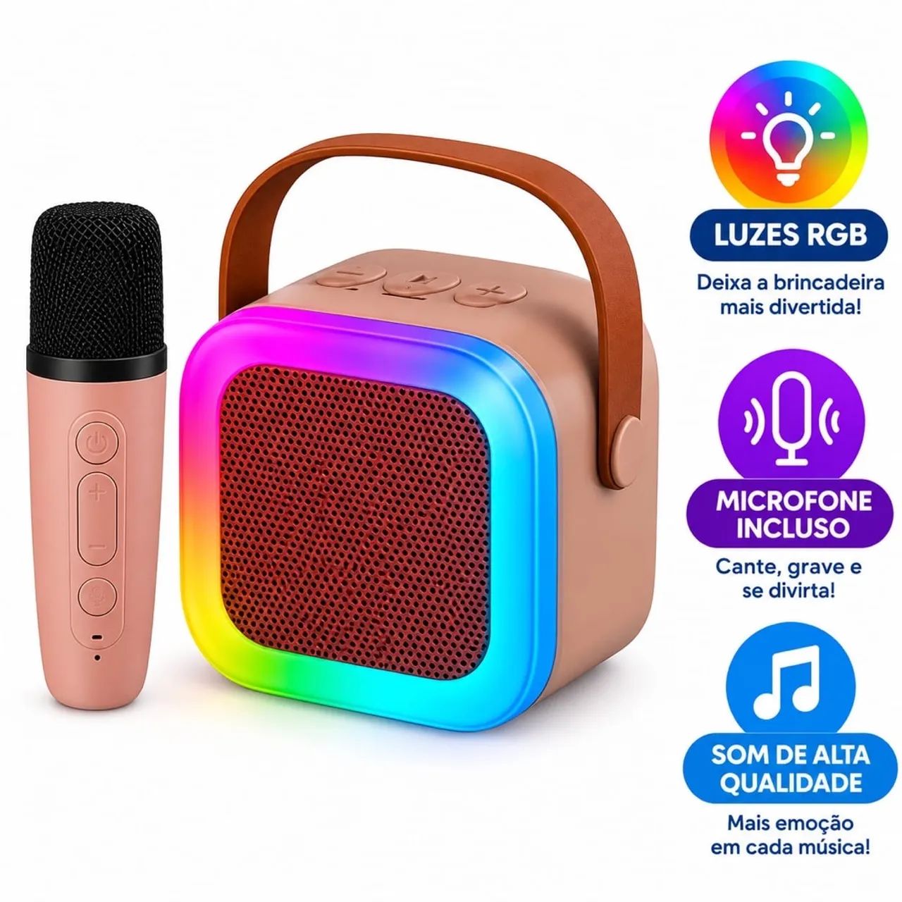 CAIXA DE SOM INFANTIL COM 1 MICROFONE BLUETOOTH E USB