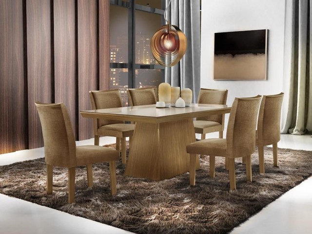 Sala mesa jantar com 6 cadeiras tampo de vidro 