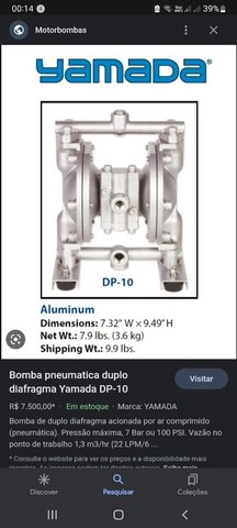 Bomba Pneumática De duplo Diafragma DP -10