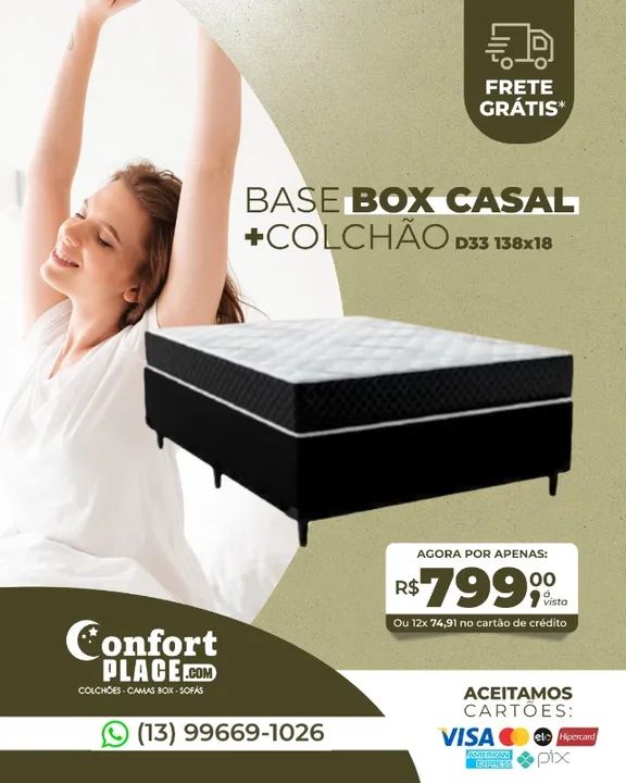 Cama Box Casal + Colchao Solto Espuma D33 Frete Grátis