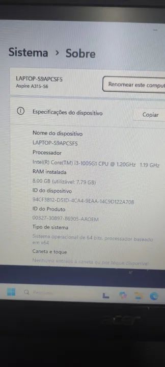 Notebook Acer Core i3 10ª Geração, 8 GB SSD 480 - Foto 4