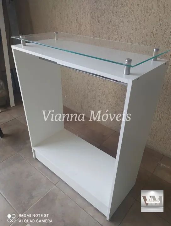 Balcão Cabideiro com Tampo de Vidro 6mm - NOVO
