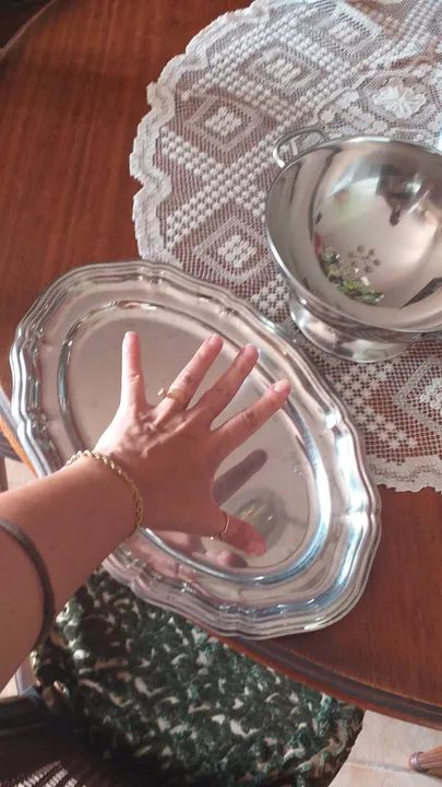 Jogo  Antigo aço inox 316L + petissquriras de cristal dos anos 60 - Foto 2