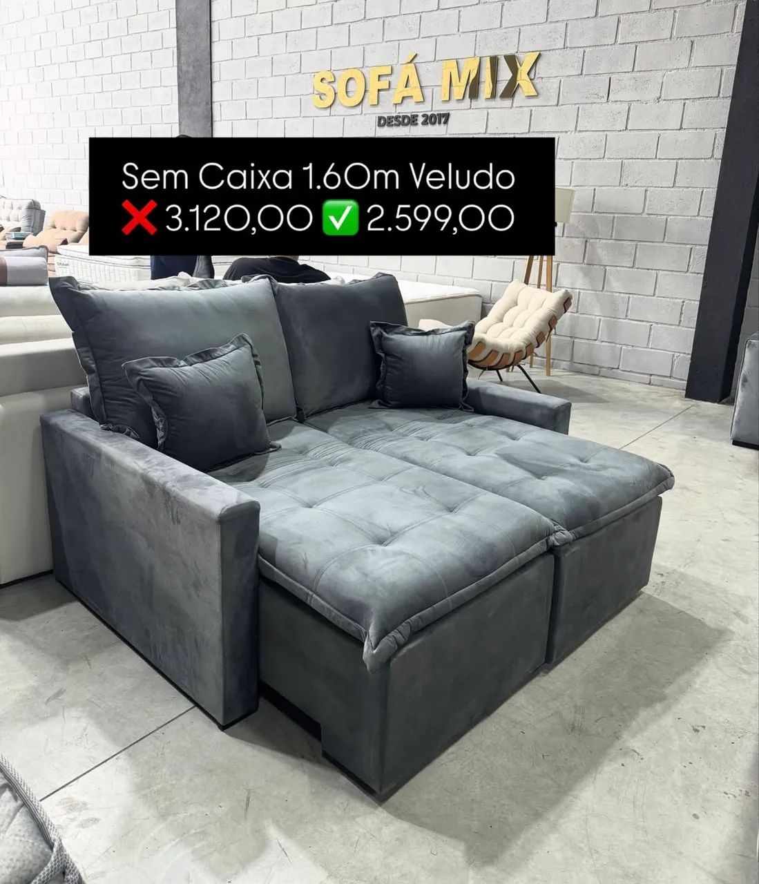 Sofá sem caixa Belize  1,60 mts 