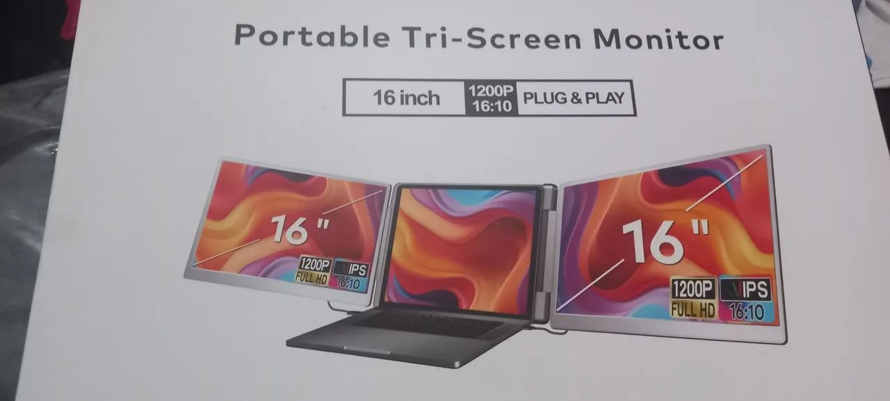 Monitor Triplo Portátil 16 polegadas Full HD 1200P