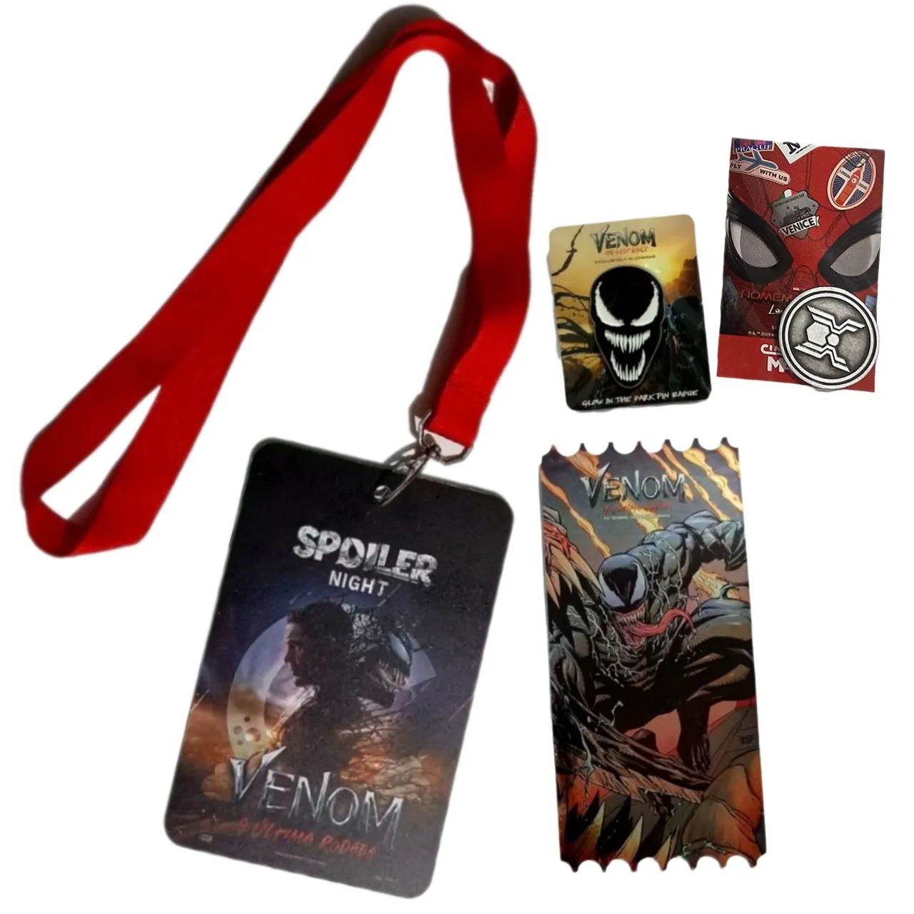 Kit cordão card pin moeda Venom 3 spoiler night Cinemark Marvel Disney Spiderman geek