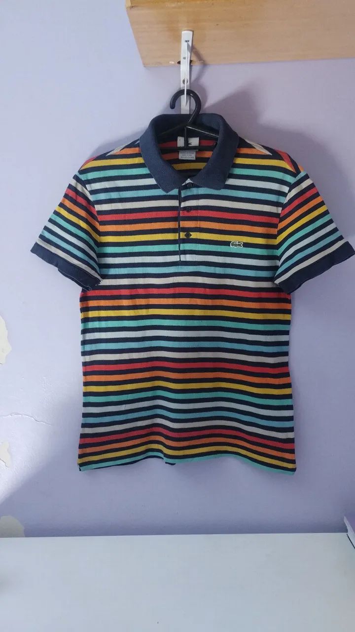 Camiseta Lacoste Polo Listrada Colorida original com detalhe!!