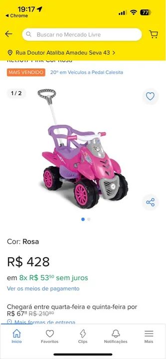 Quadriciclo infantil rosa
