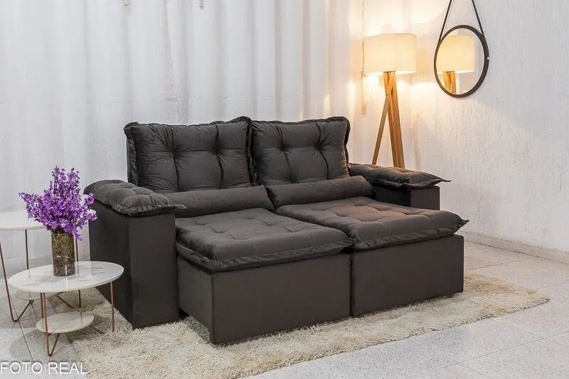 Sofá Retrátil Reclinável 2 Lugares 200cm Veludo Marrom