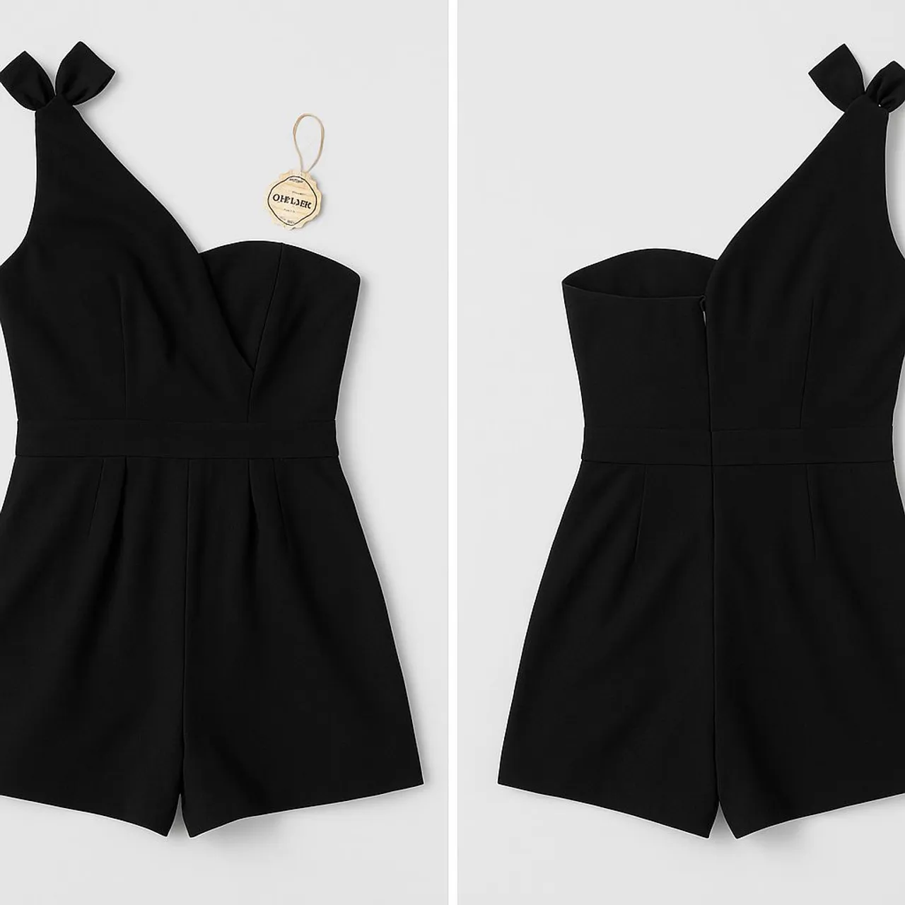 Macacão Feminino Preto com Detalhe de Laço