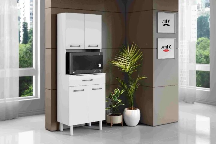 Armário Cozinha Bally 4Pts 1Gv Branco Aramoveis - Entrega Rápida! 