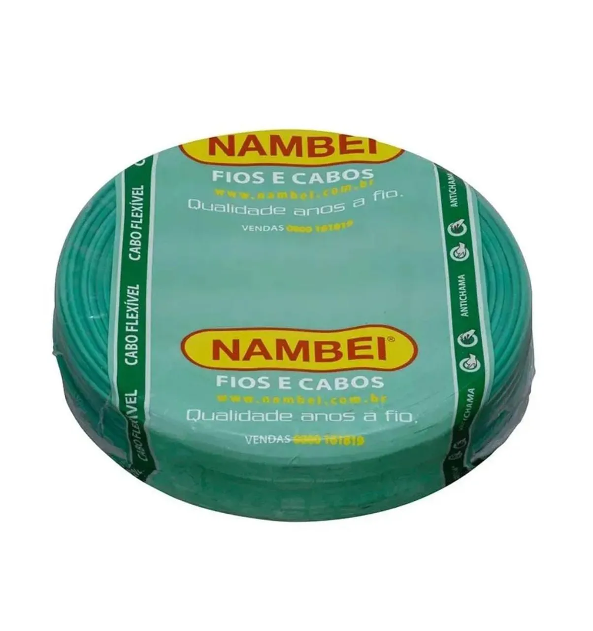 Cabo Flexível Antichama Nambei 6mm , um rolo azul e um rolo verde . Passo cartão
