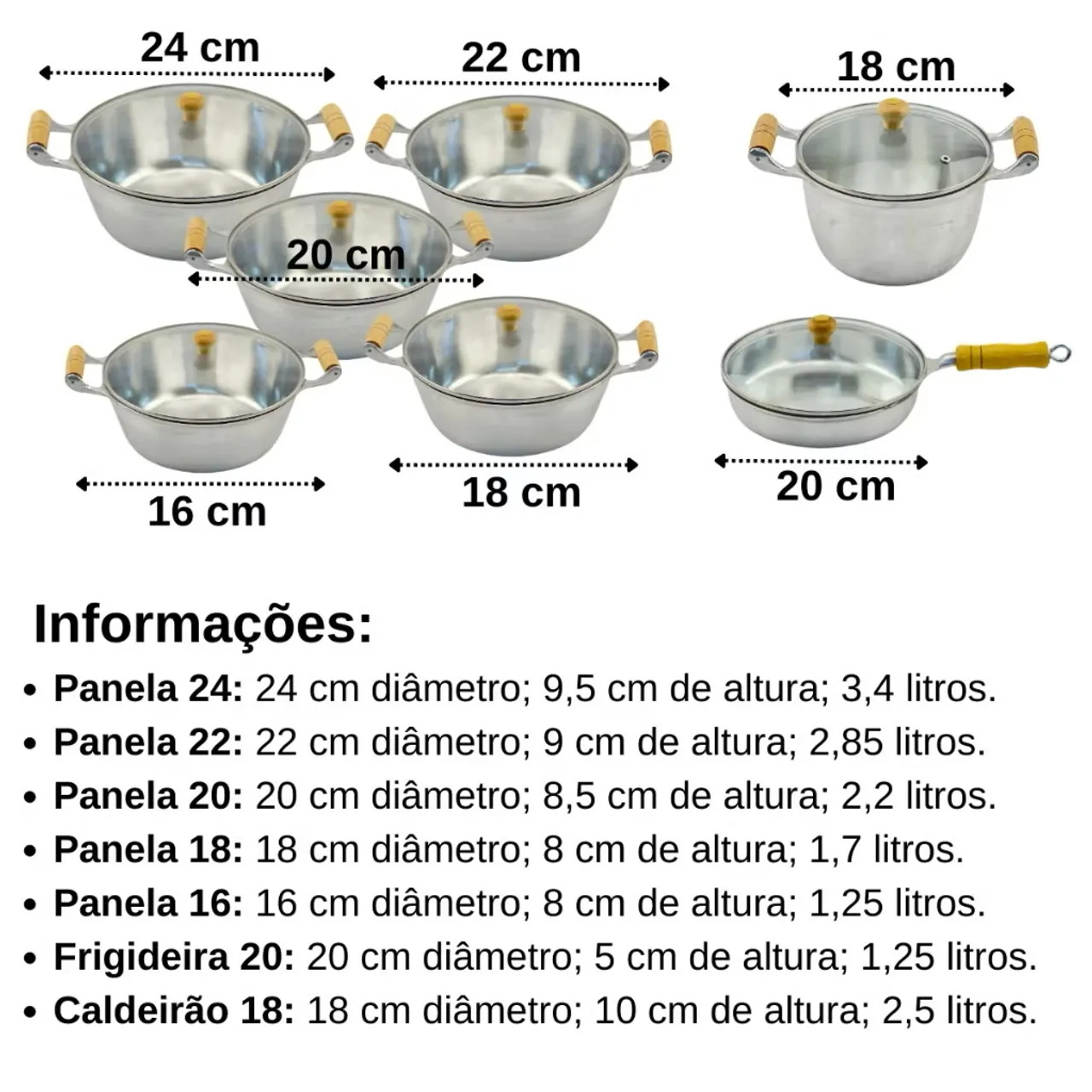 Conjunto de panelas de alumínio de diversos tamanhos