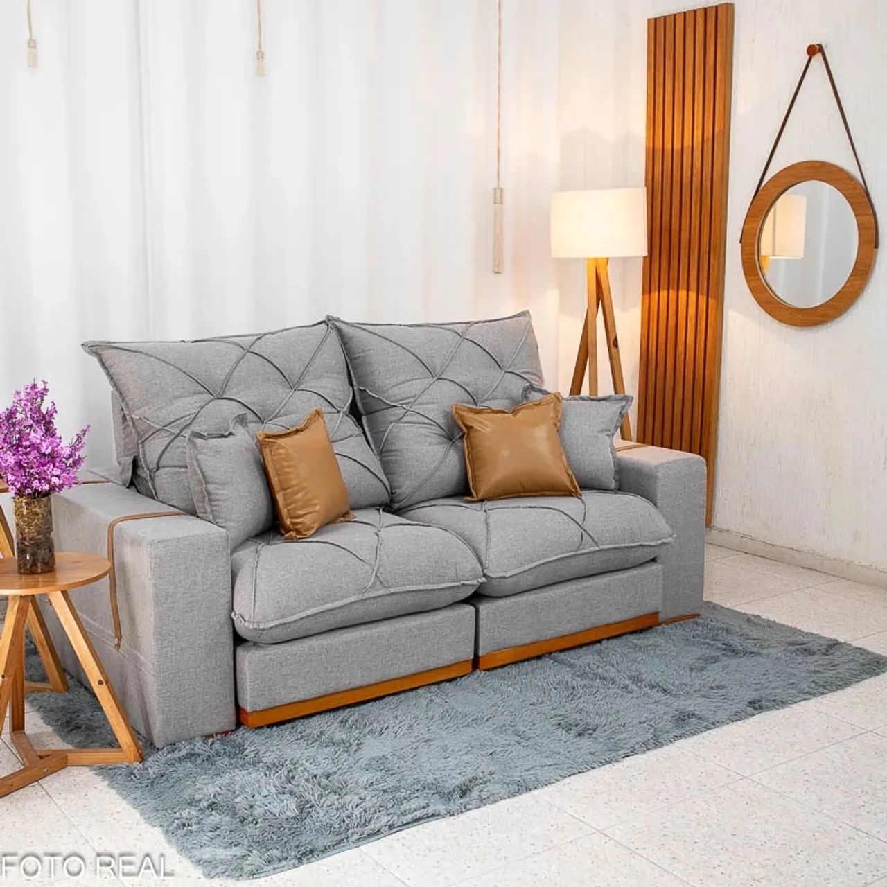 Sofá Retrátil Reclinável Malibu 2.10m Linho Cinza- D33 e Molas Ensacadas - Foto 2