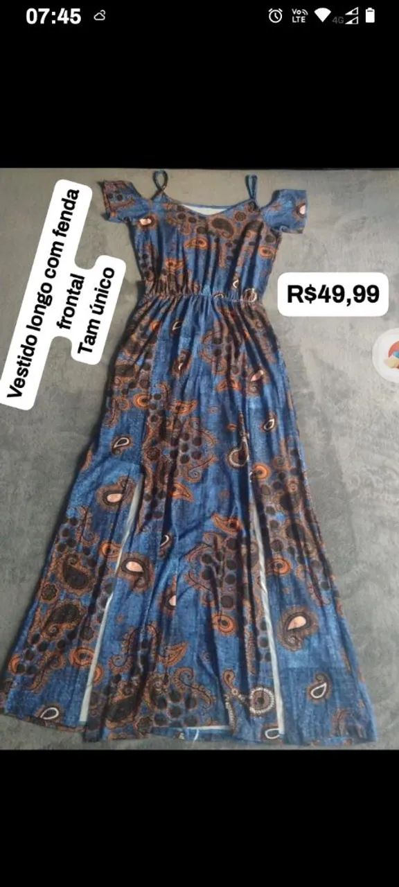 Vestido Longo com Fenda - Azul