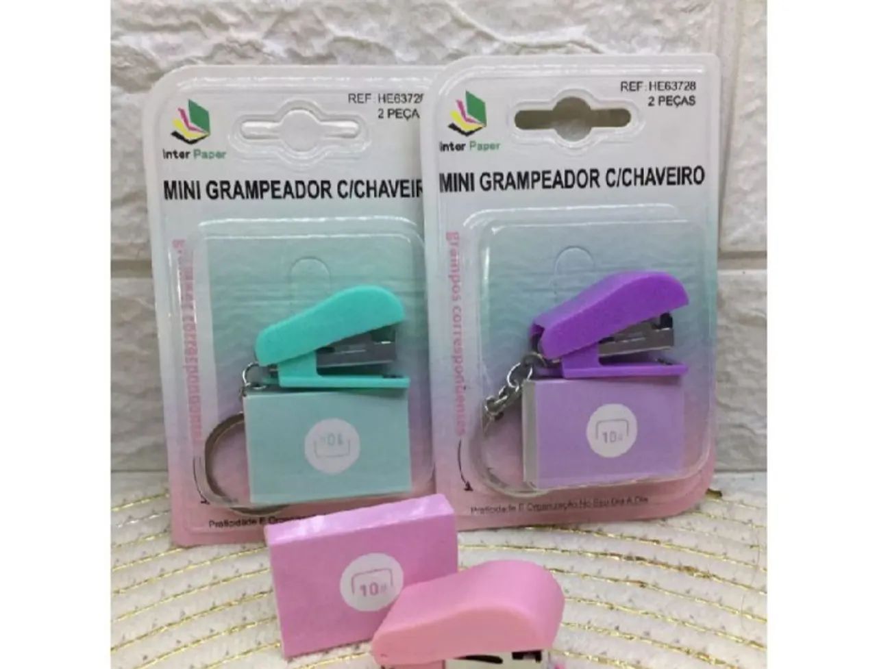 Kit mini grampiador chaveiro 