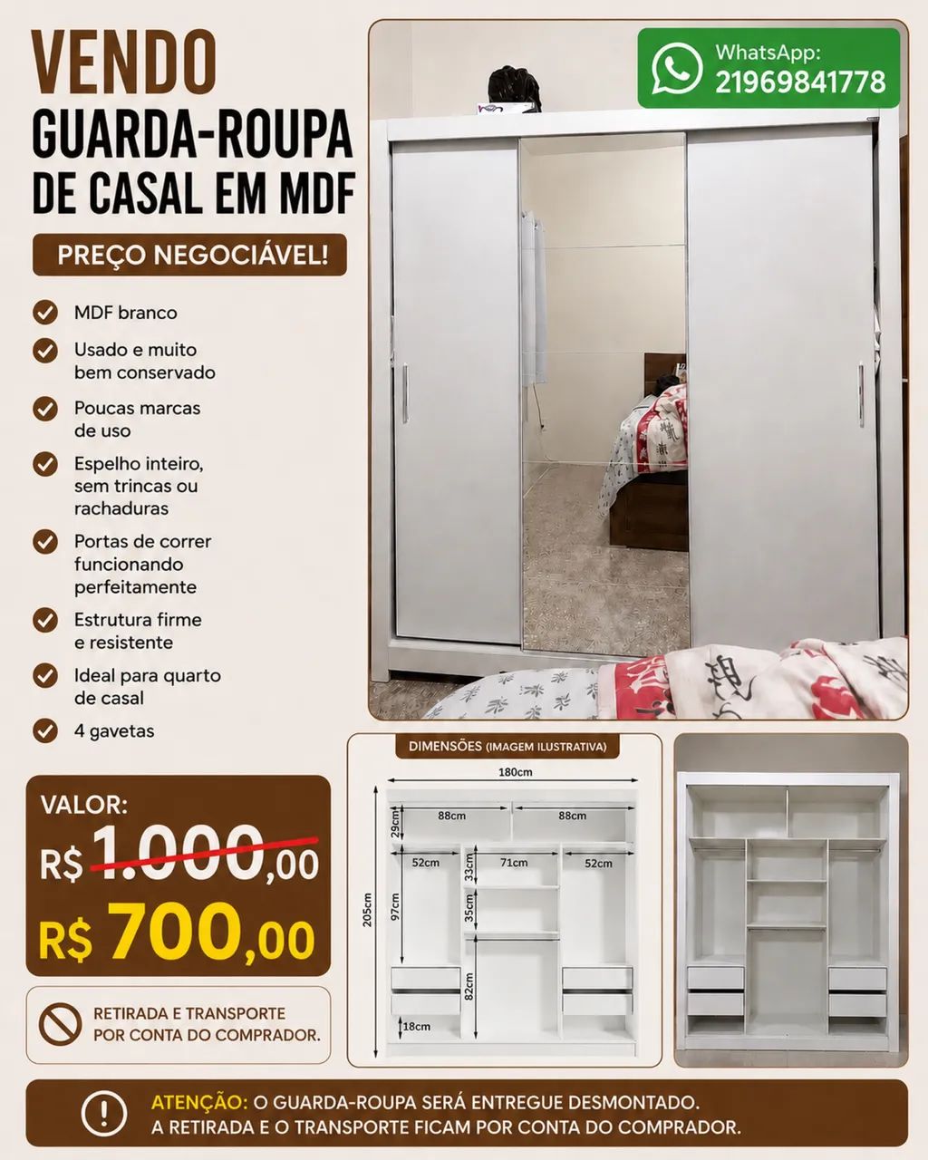 Guarda roupa casal praticamente novo - Foto 2