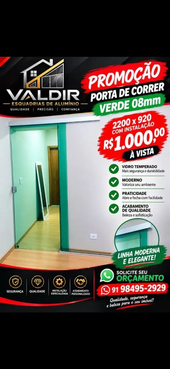 Porta de correr de vidro 