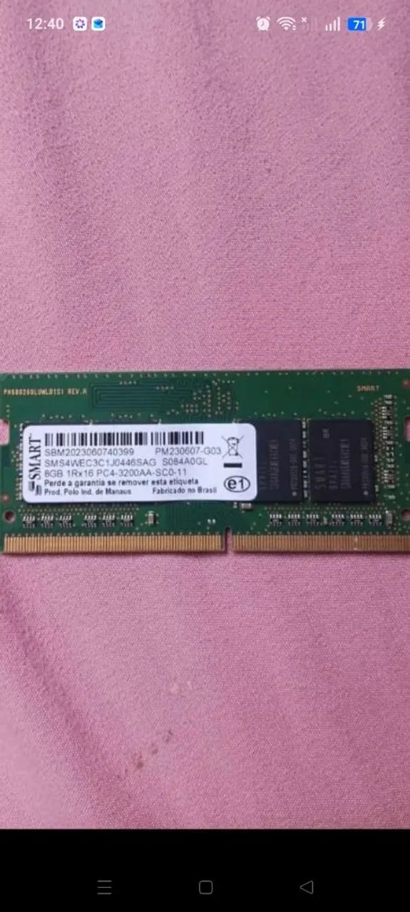 Vendo Memória ddr4 8gb notebook 
