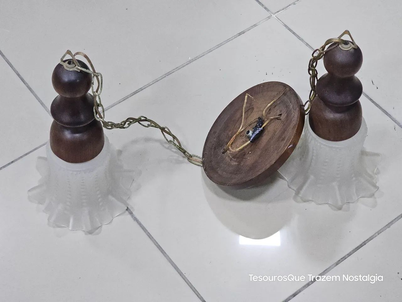 Antigo Lustre Pendente Para 2 Luzes  - Foto 4