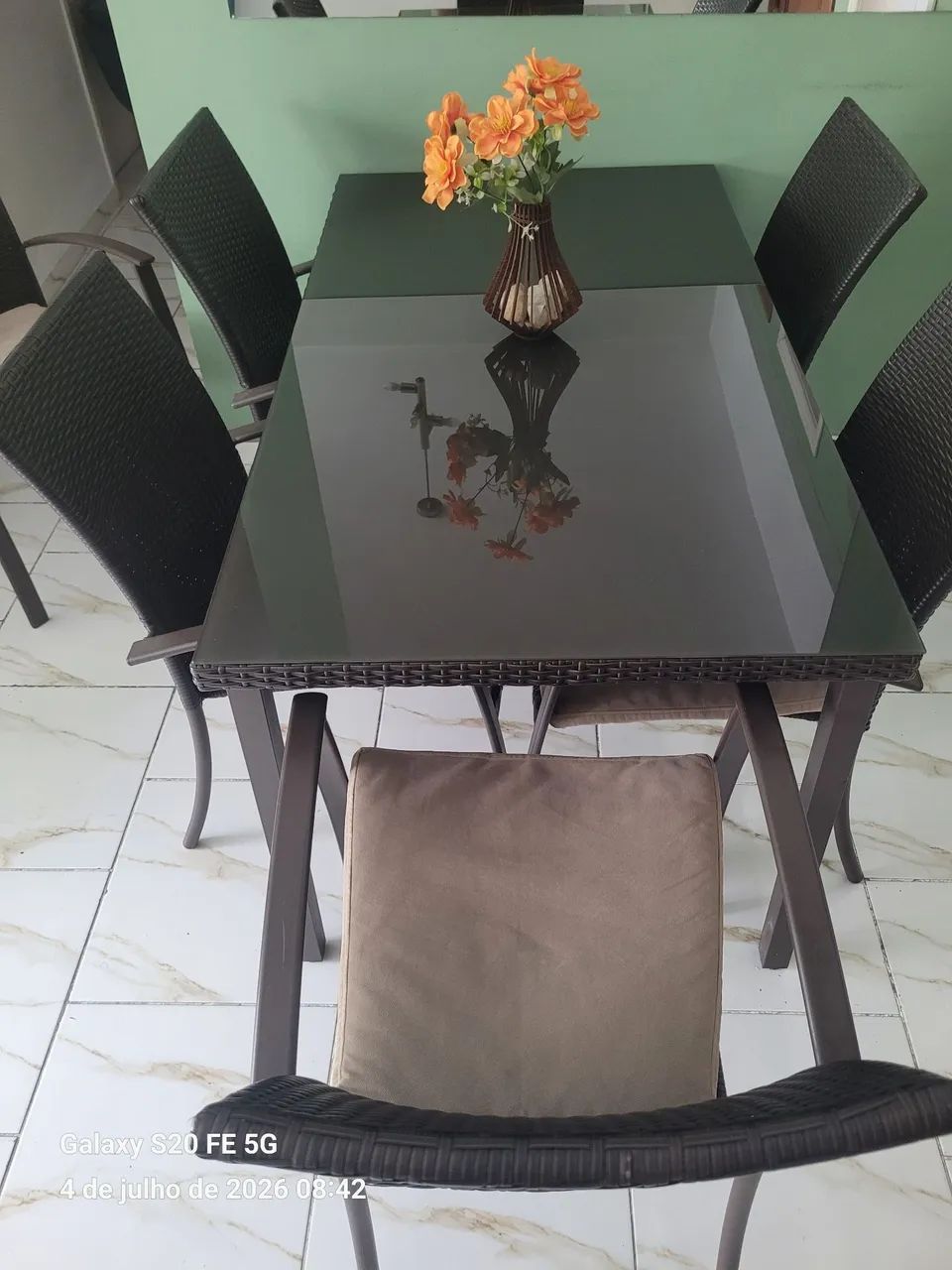 Mesa De Jantar Riverside Wicker Line 6 Cadeiras + Vidro (Ótimo Estado) - Foto 3