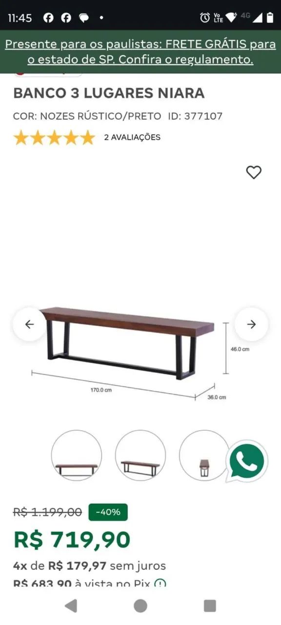  Mesa grande (1,90m) + bancos Tok&Stok - Foto 3