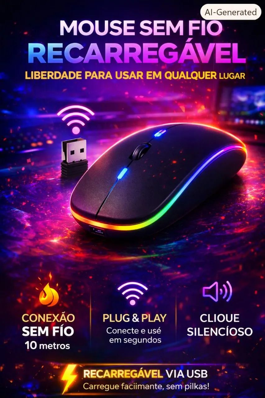 Mouse sem fio recarregável - Foto 2