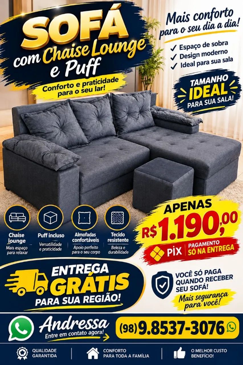 Oferta de sofá confortável e moderno 3 lugares 