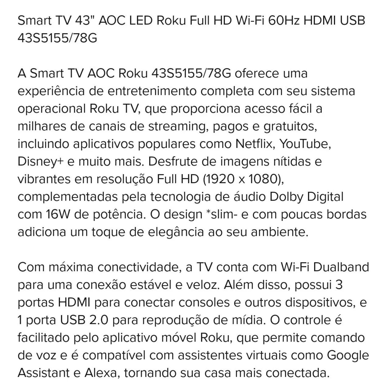 Televisão 43  polegadas  nova lacrada AOC (Philips)43 polegadas Roku fhd led - Foto 2
