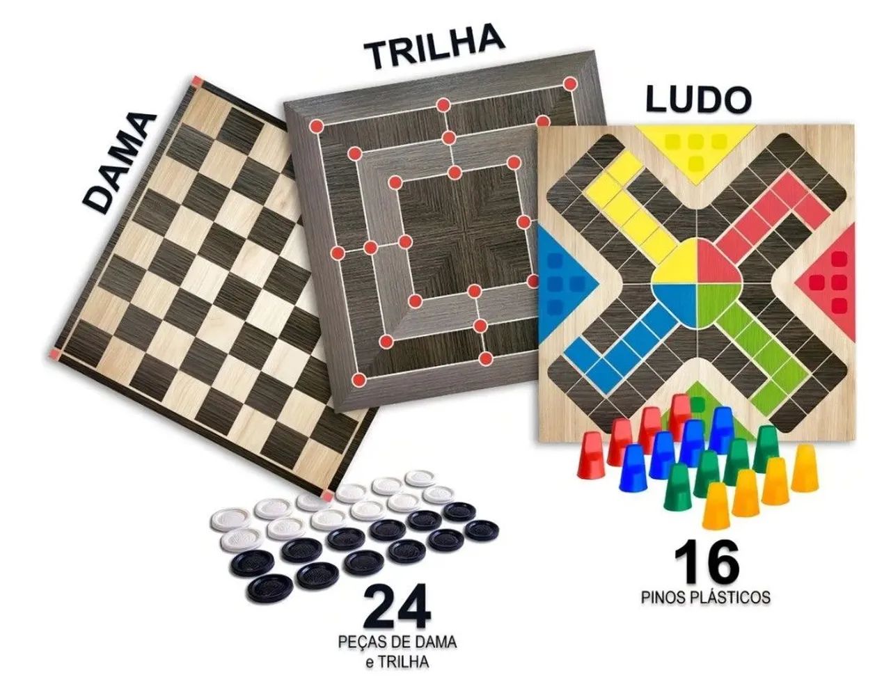 Jogo 3 em 1 Ludo Dama e Trilha - Foto 3