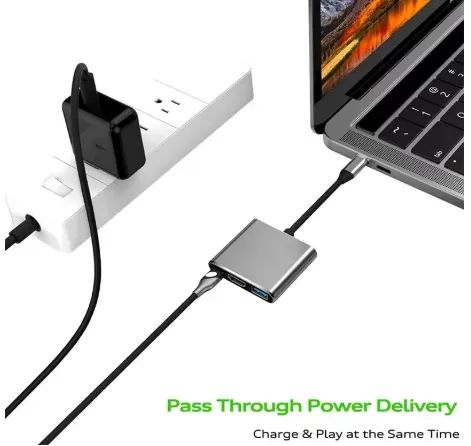Hub USB-C 3 em 1 - HDMI 4K, USB 3.0 e PD - Foto 3