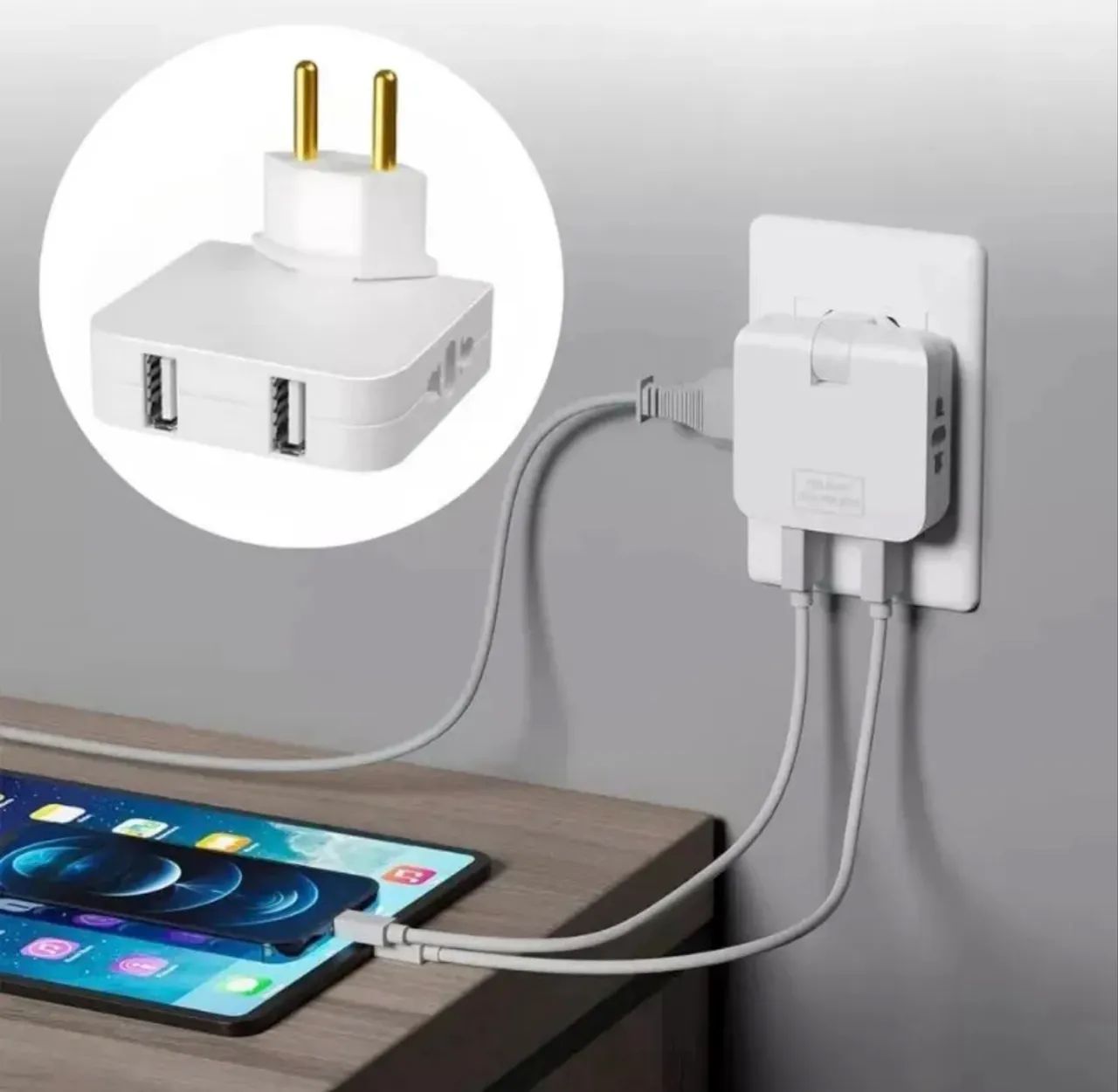 Adaptador Tomada Benjamim Plug Usb 2 Saídas T Articulado 16A Bivolt 