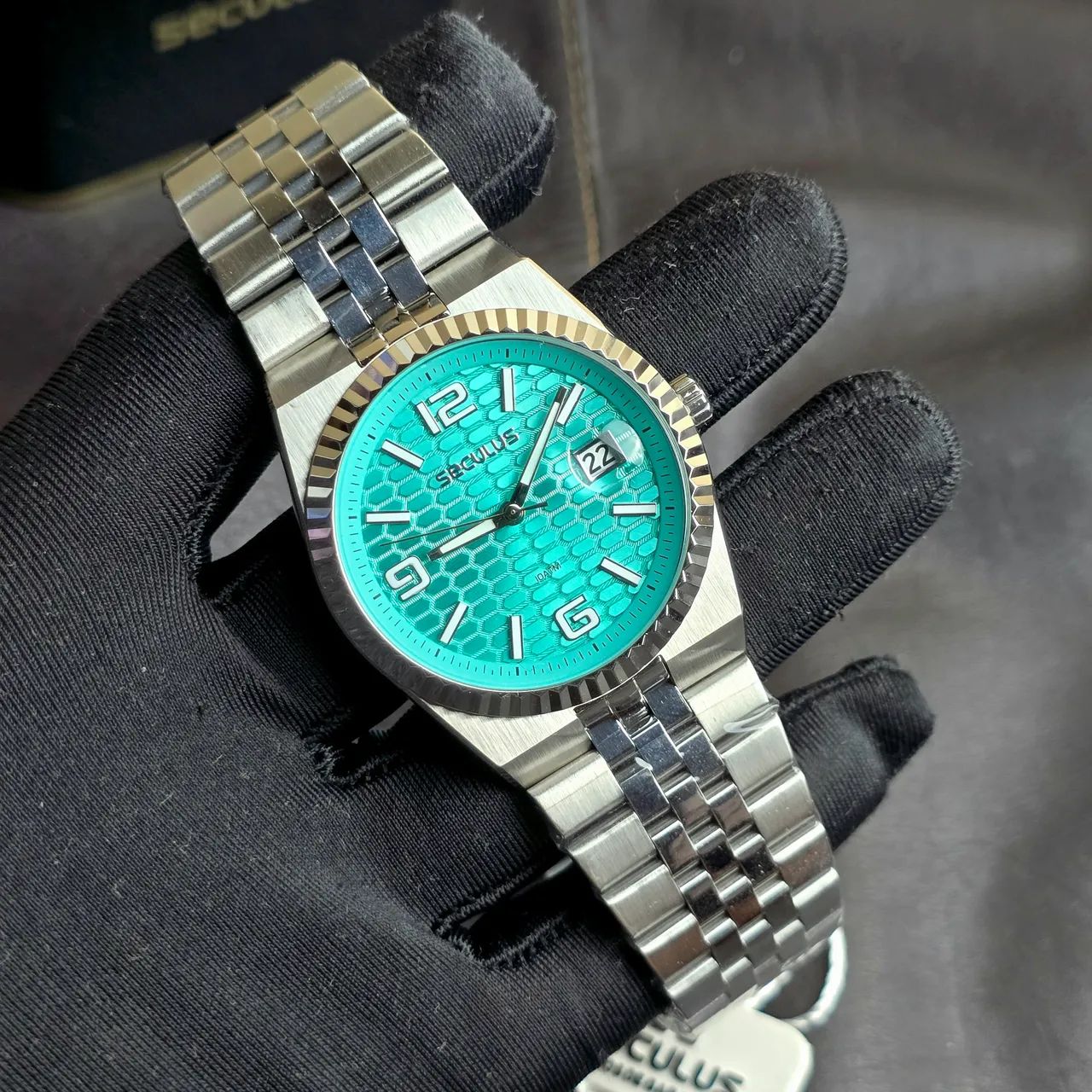 Relógio Seculus L.D 40mm Prata Turquesa  - Foto 2