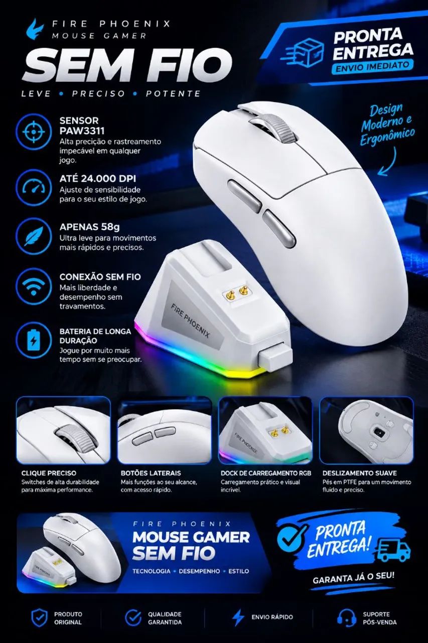 MOUSE GAMER FIRE PHOENIX BK-R3X WHITE - Foto 2