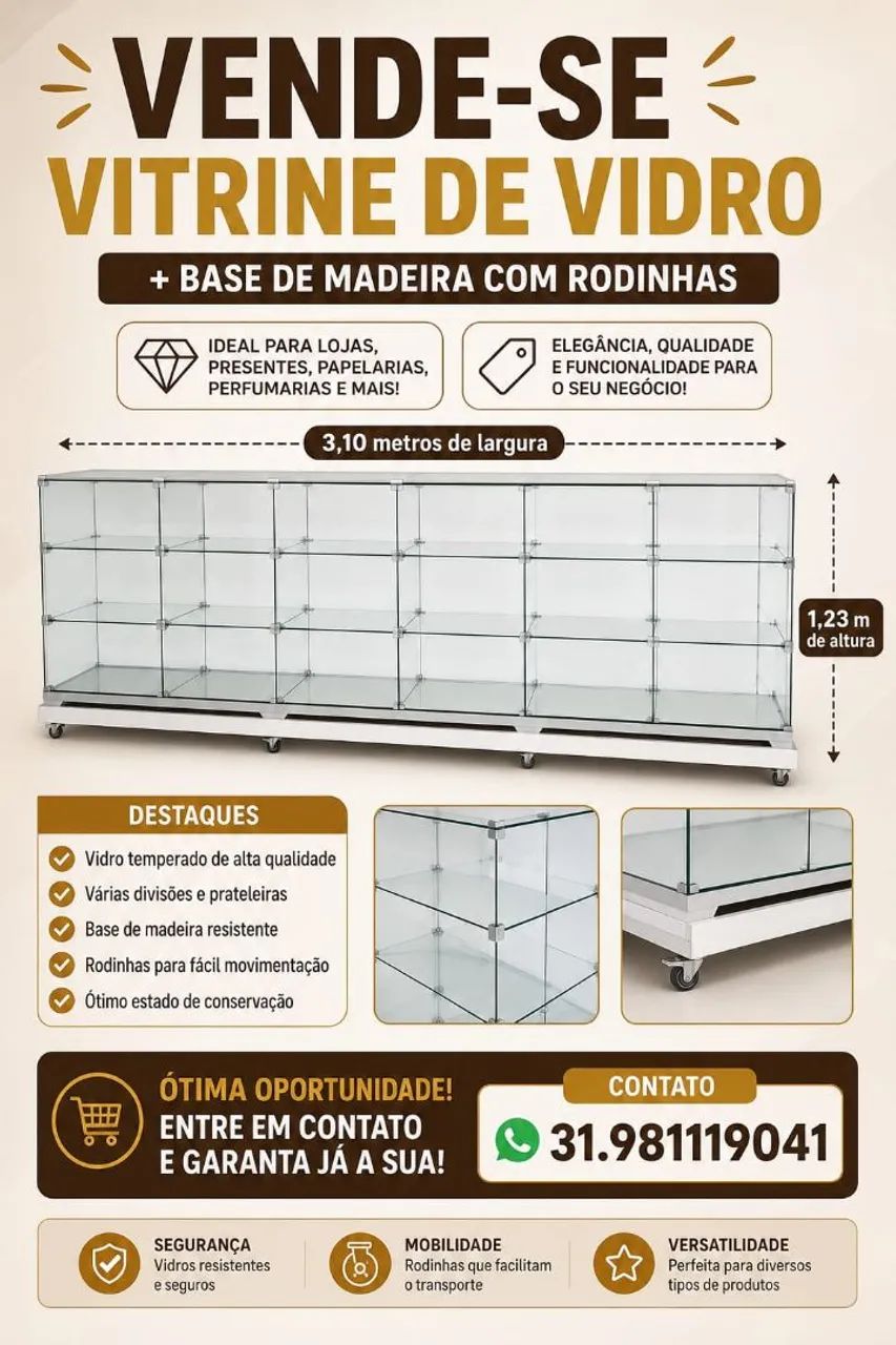 Vitrine de Vidro com base de Rodinhas - Foto 2
