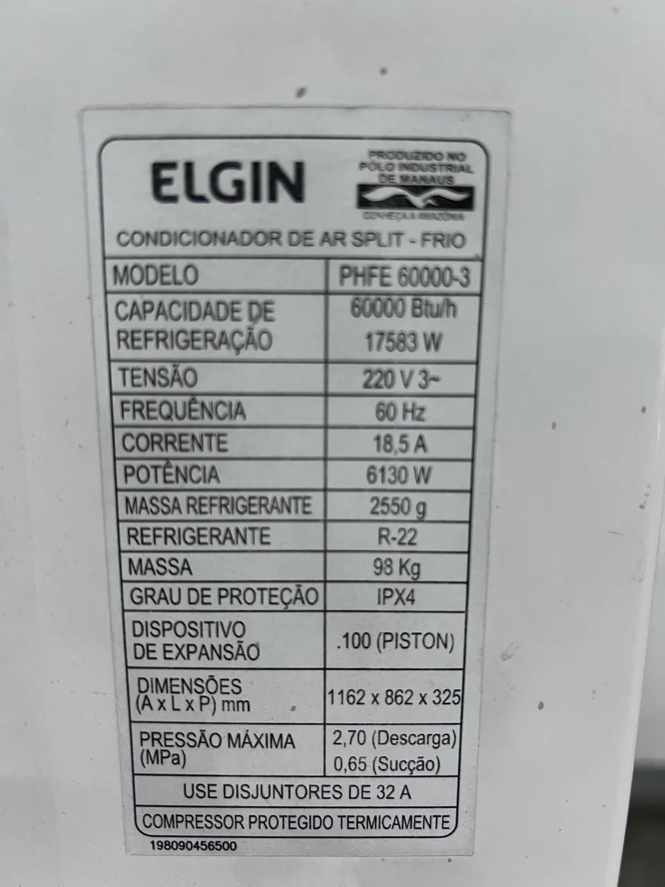 Ar Condicionado Split Elgin 60000 BTUS 220v R-22