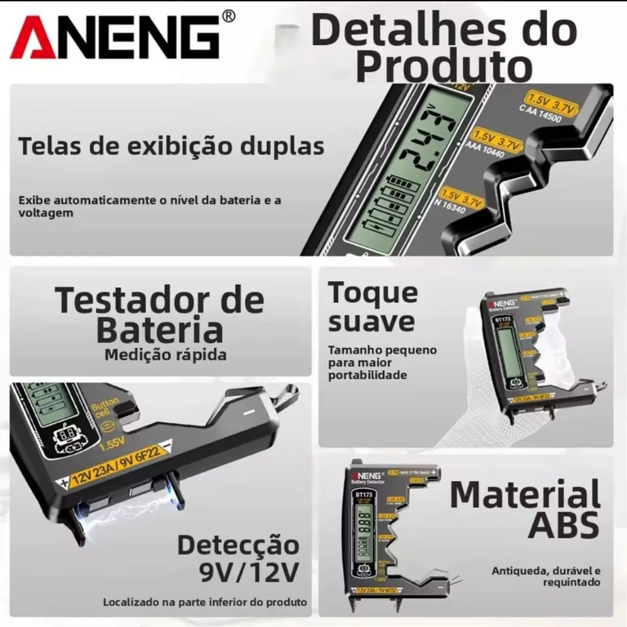 Testador digital automático de pilhas e baterias ANENG. Testa vários tipos de pilhas - Foto 5