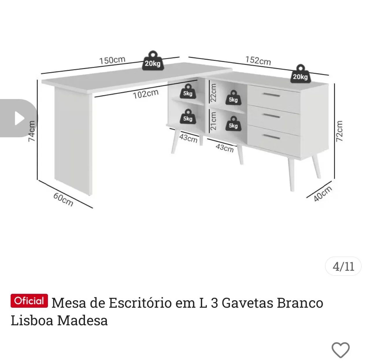 Mesa em L 